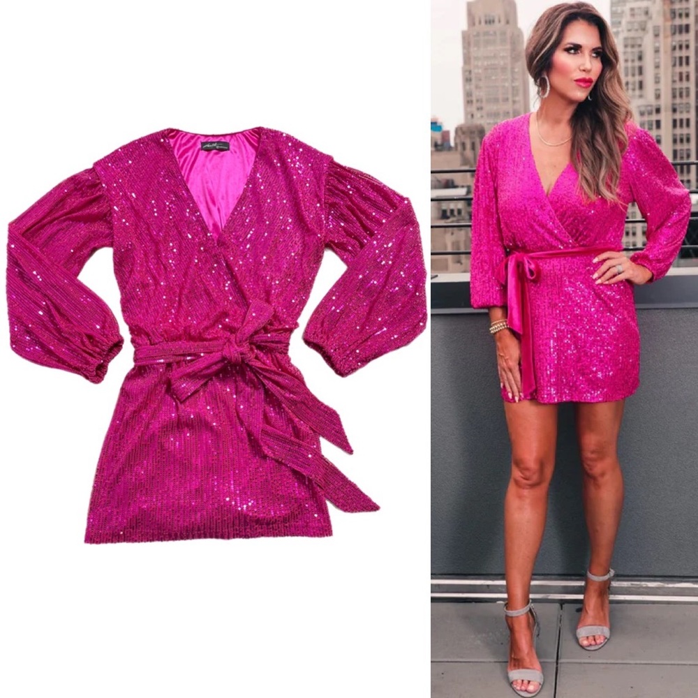 OnTwelfth Pink Sequin Gabrielle Barbie Mini Dress M